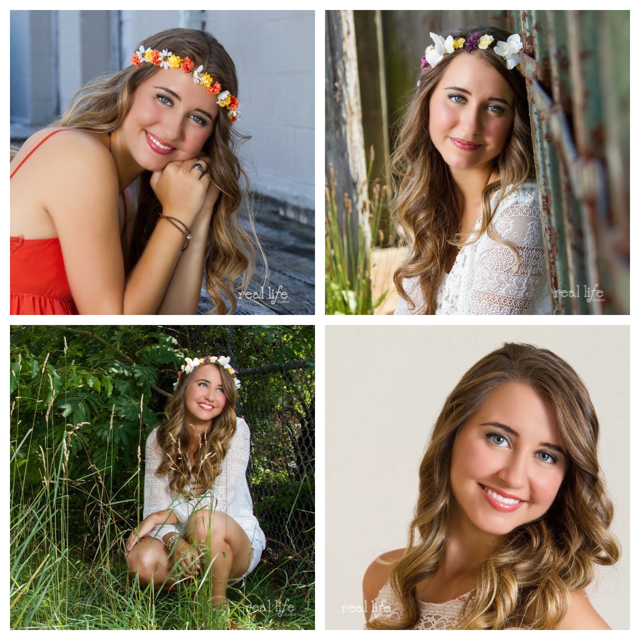 Senior portraits of girl wearing floral crown
