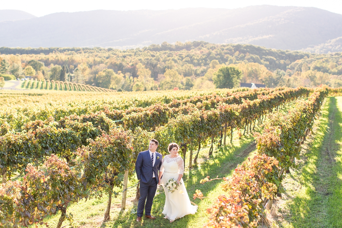 bride and groom in vinyard