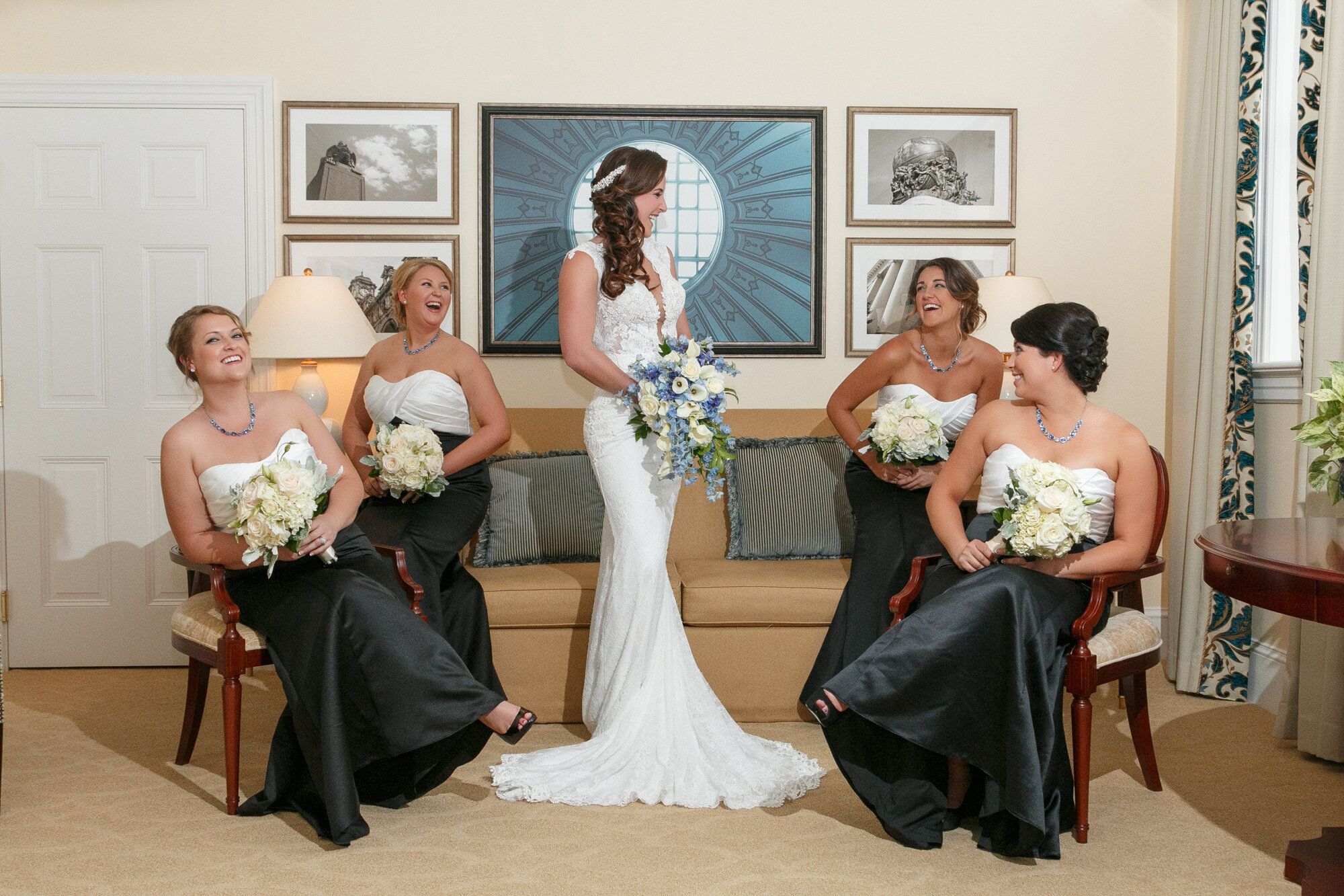 amanda laughing with her bridesmaids